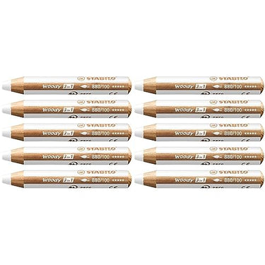 STABILO colored pencil, watercolor & wax crayon woody 3 in 1-10 pack - white on sale
